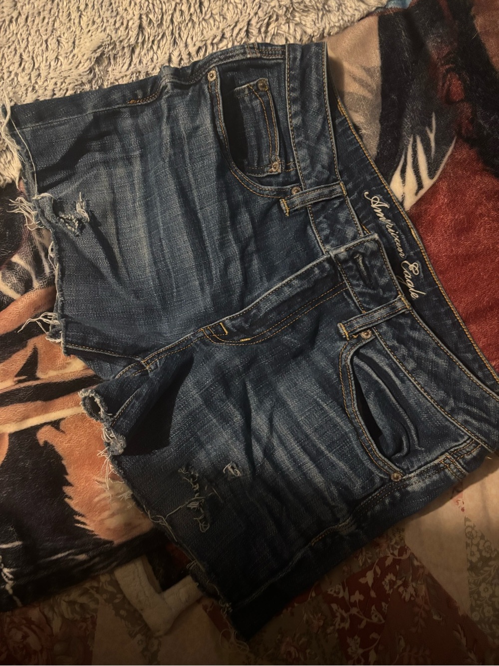 American Eagle Outfitters Dark Blue Distressed Denim Shorts